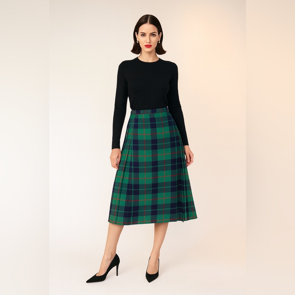 Deans of Scotland Green Plaid‎ Pure New Wool Skirt Sz. 10